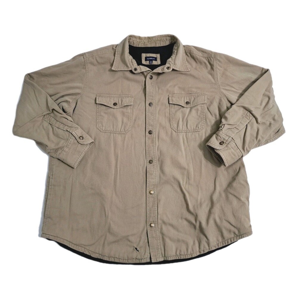 Croft Barrow Mens XL Canvas Chore Jacket Shirt Fleece Lined Coat Khaki Field
